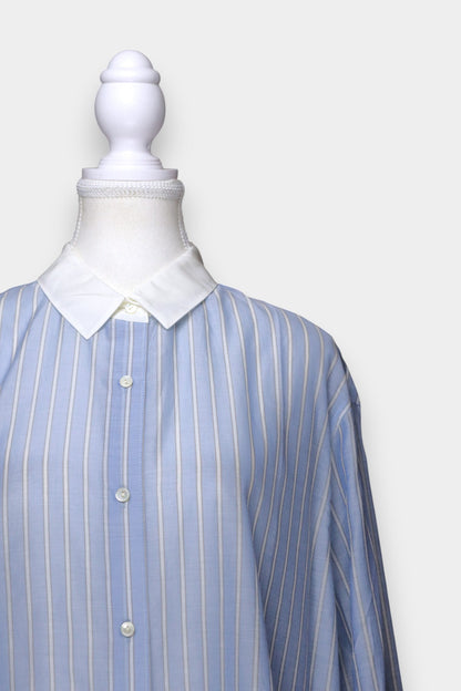 Mulberry Silk & Cotton Blend Blue Striped Oversized Shirt