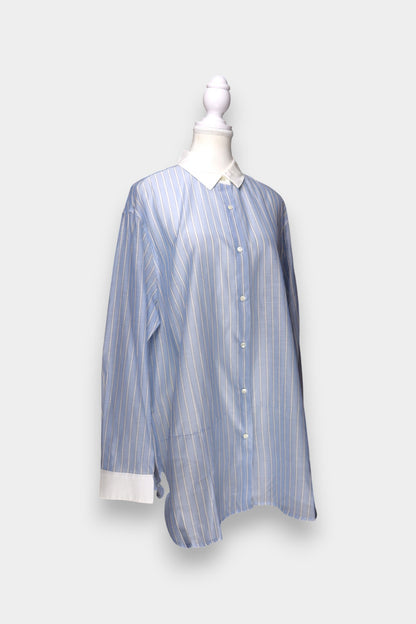 Mulberry Silk & Cotton Blend Blue Striped Oversized Shirt