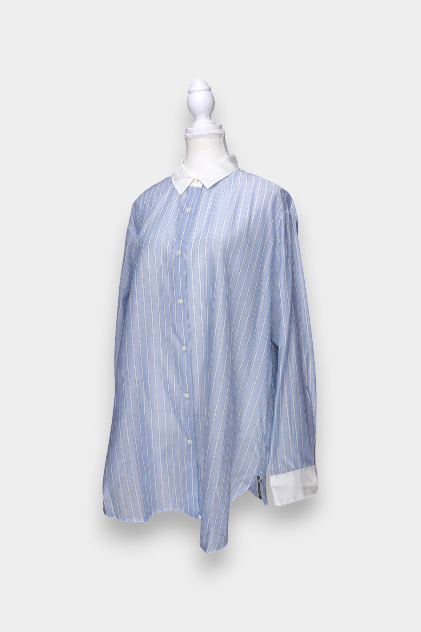 Mulberry Silk & Cotton Blend Blue Striped Oversized Shirt