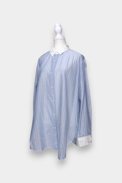 Mulberry Silk & Cotton Blend Blue Striped Oversized Shirt