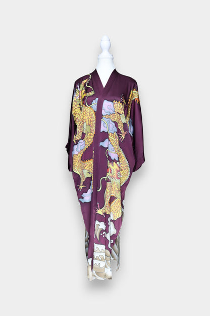 Mulberry Silk Dragon Print Long Robe