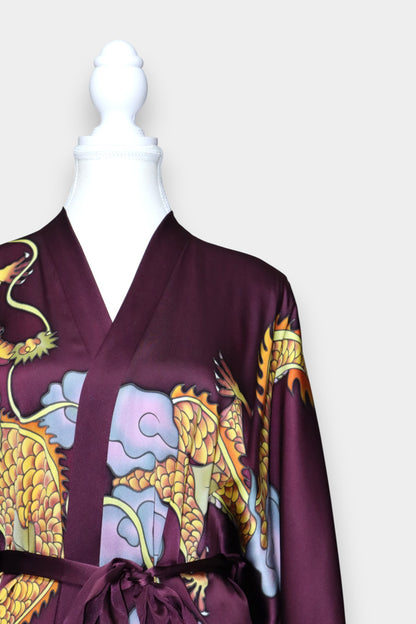 Mulberry Silk Dragon Print Long Robe