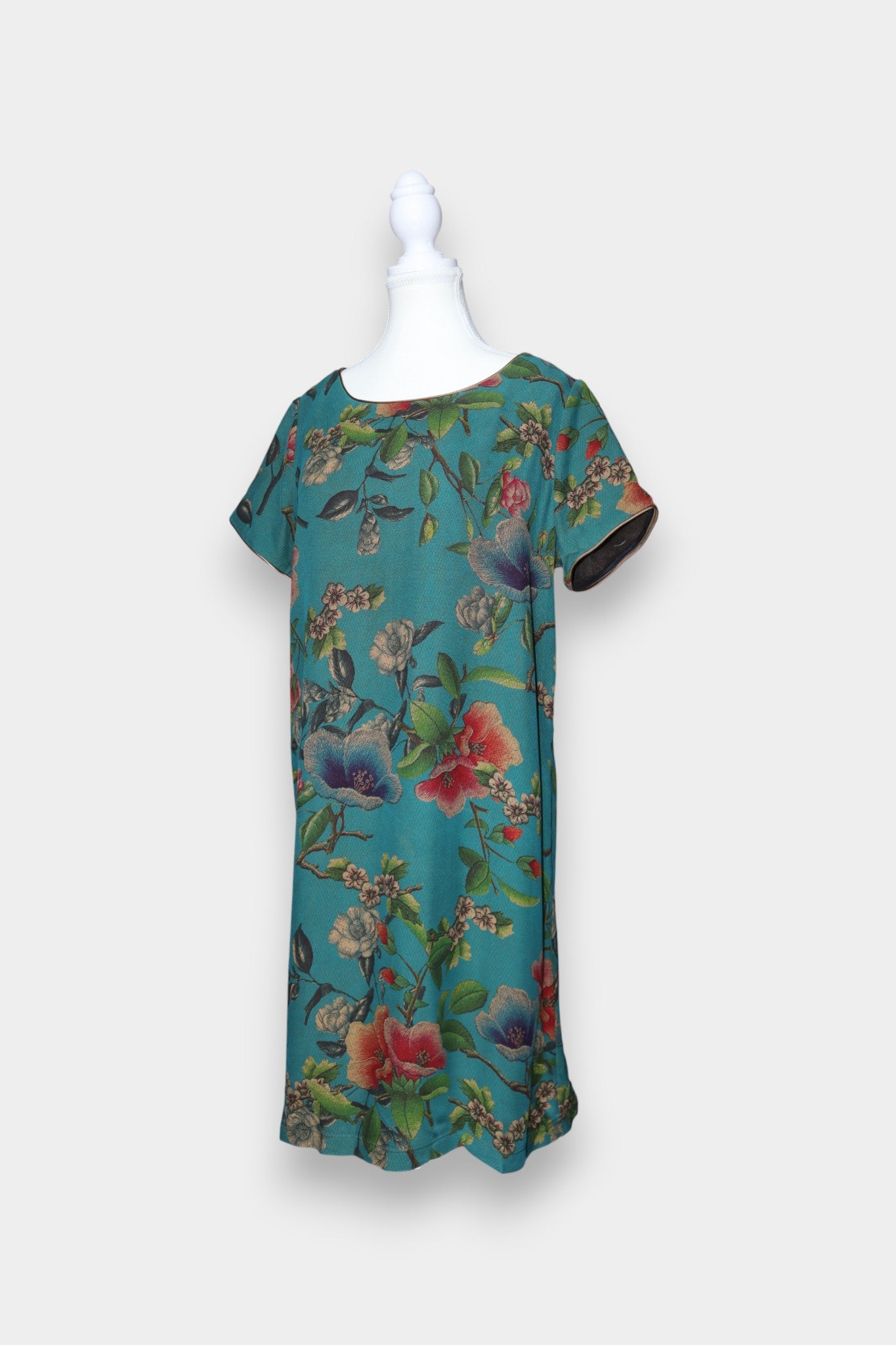 Gambiered Guangdong Gauze Silk Floral Relaxed Dress