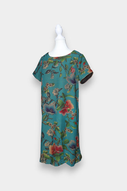 Gambiered Guangdong Gauze Silk Floral Relaxed Dress