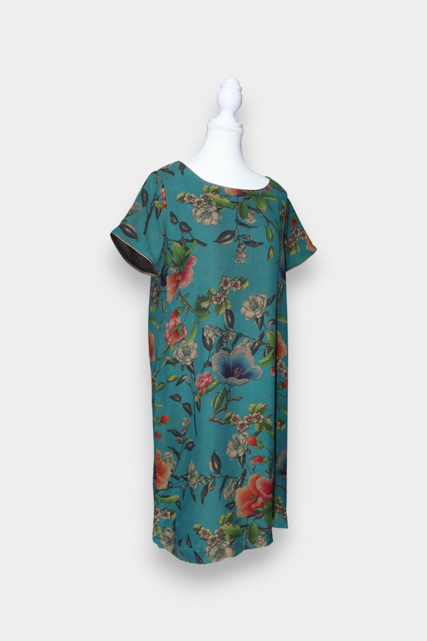 Gambiered Guangdong Gauze Silk Floral Relaxed Dress