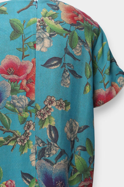 Gambiered Guangdong Gauze Silk Floral Relaxed Dress