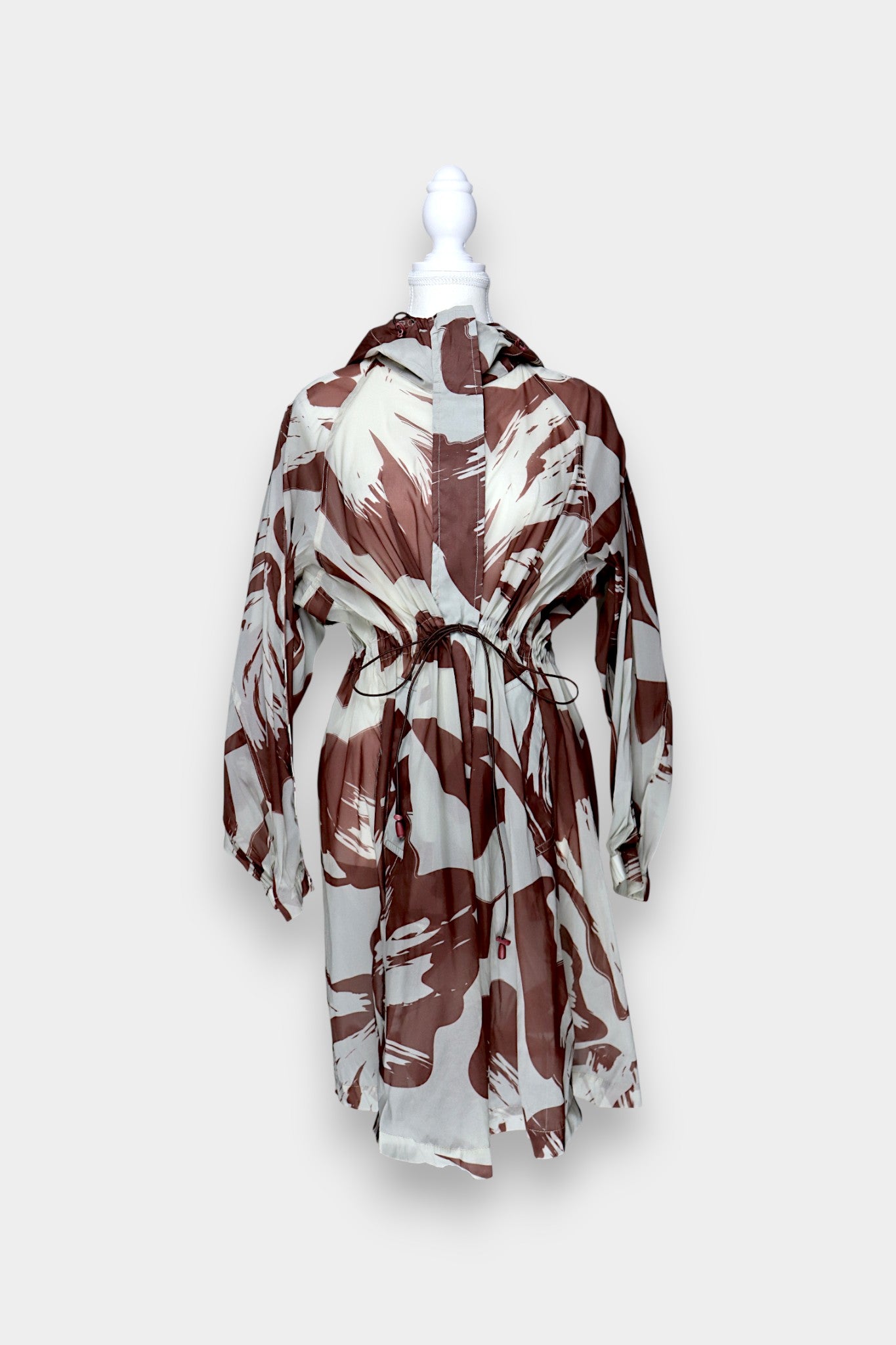 Mulberry Silk Abstract Hooded Trench Jacket