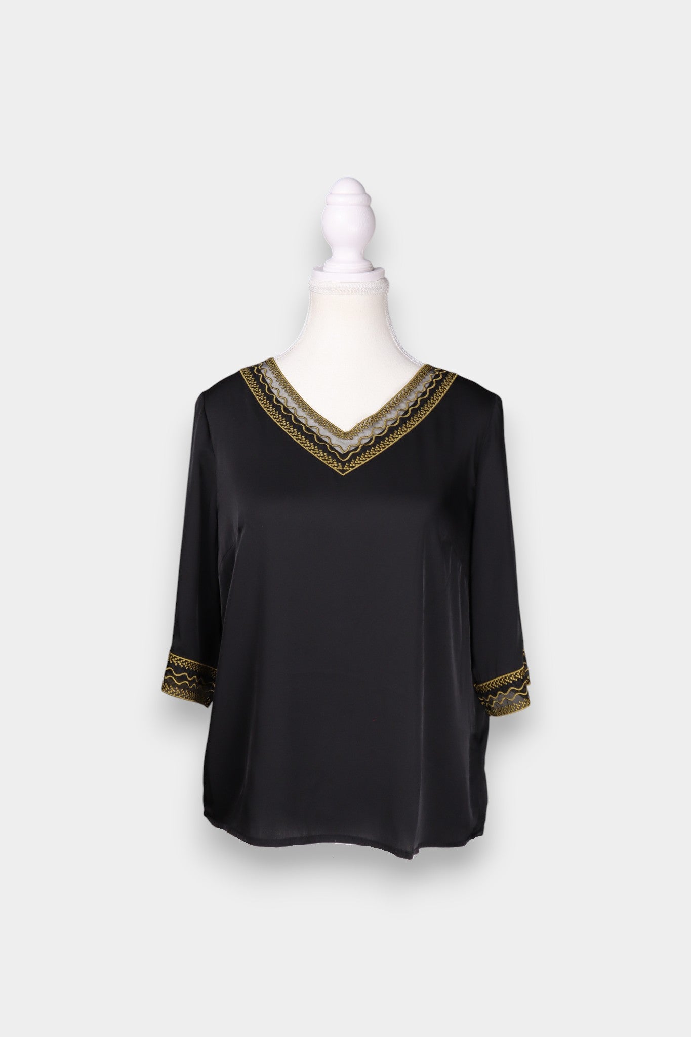 Mulberry Silk Embroidered V-Neck Blouse