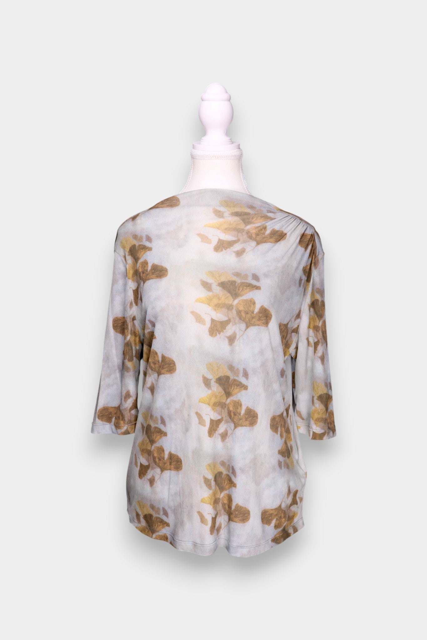 Mulberry Silk Ginkgo Print Boat Neck Blouse
