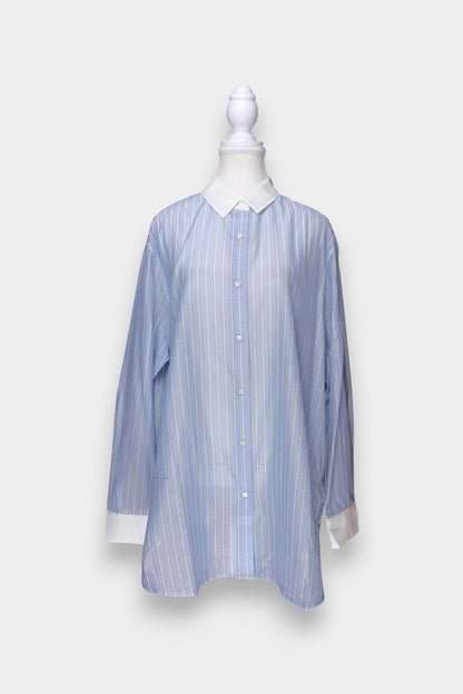 Mulberry Silk & Cotton Blend Blue Striped Oversized Shirt