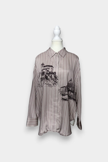 Mulberry Silk Graphic Stripe Oversized Shirt