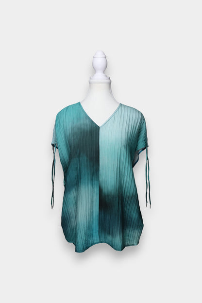 Mulberry Silk Plissé V-Neck Blouse