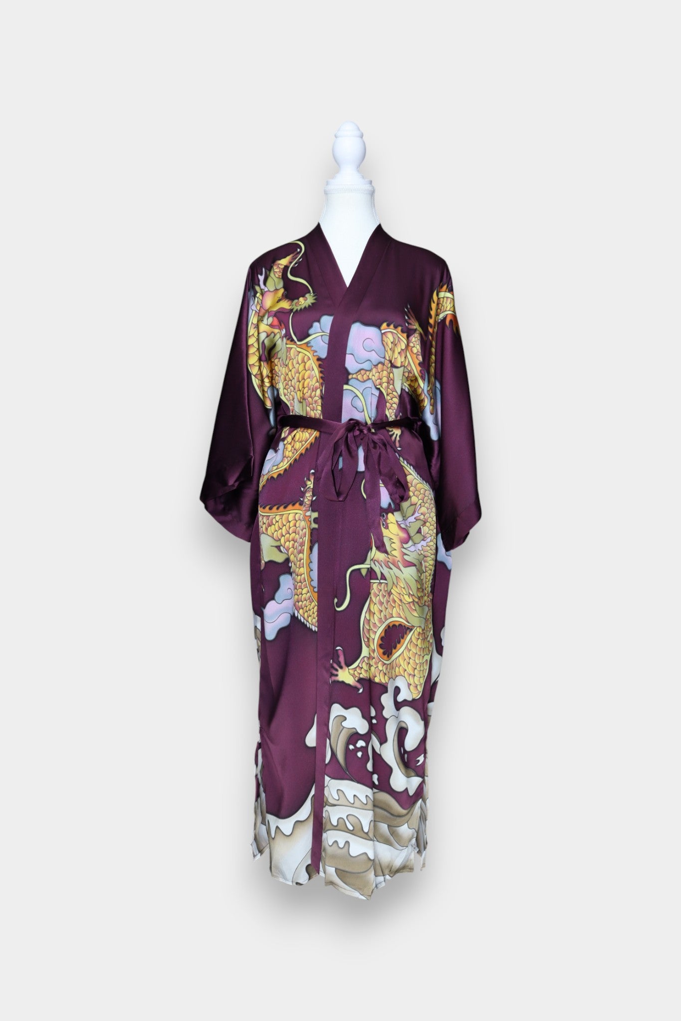 Mulberry Silk Dragon Print Long Robe