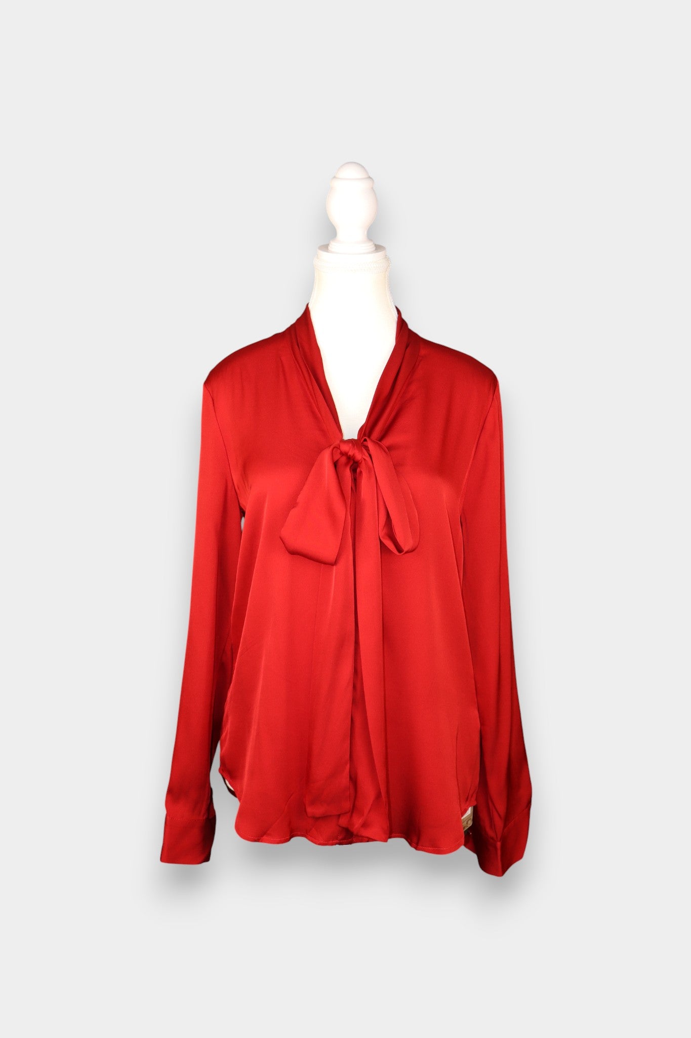 Mulberry Silk Satin Tie-Neck Blouse