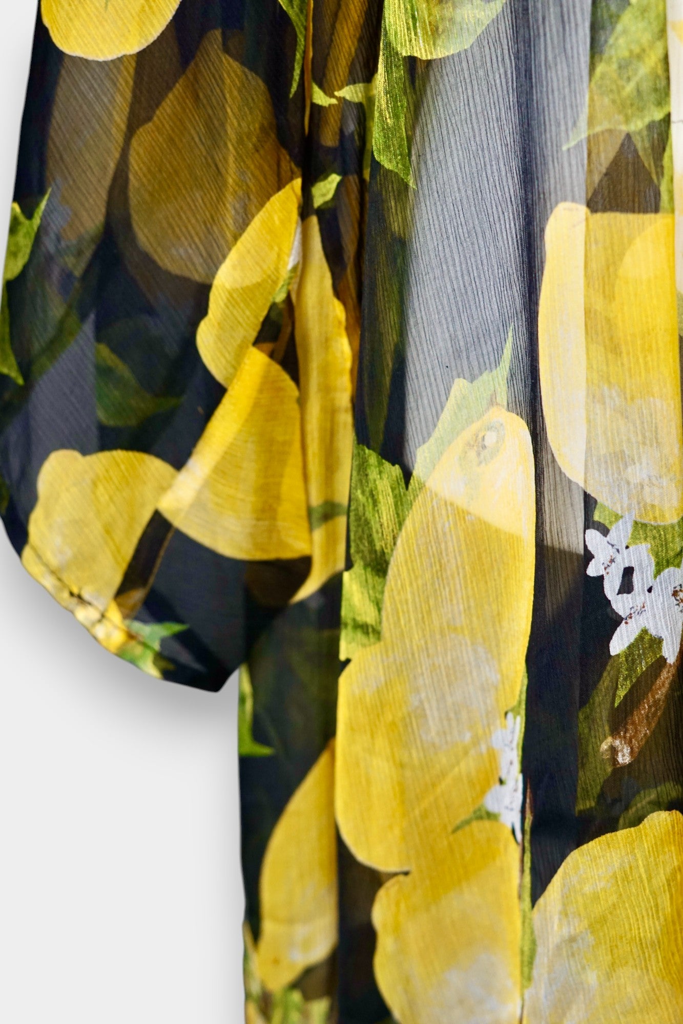 Women's summer beach cover-up, lemon print chiffon cardigan, lightweight holiday outerwear