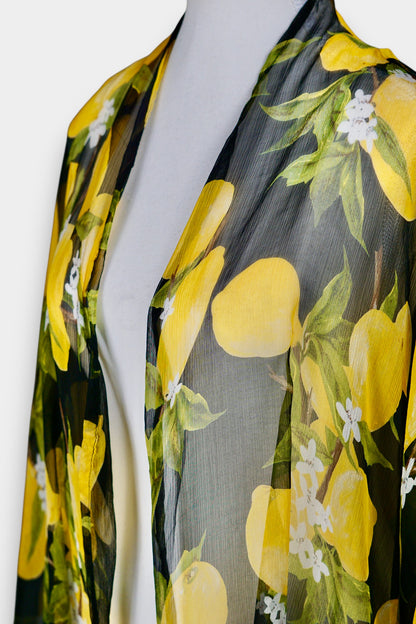 Women's summer beach cover-up, lemon print chiffon cardigan, lightweight holiday outerwear
