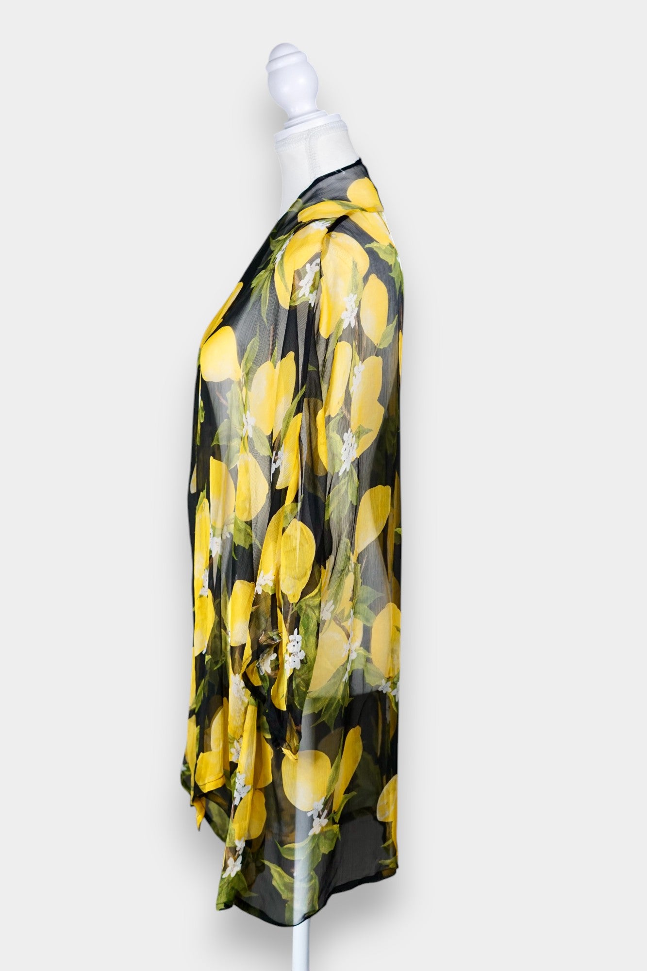 Women's summer beach cover-up, lemon print chiffon cardigan, lightweight holiday outerwear