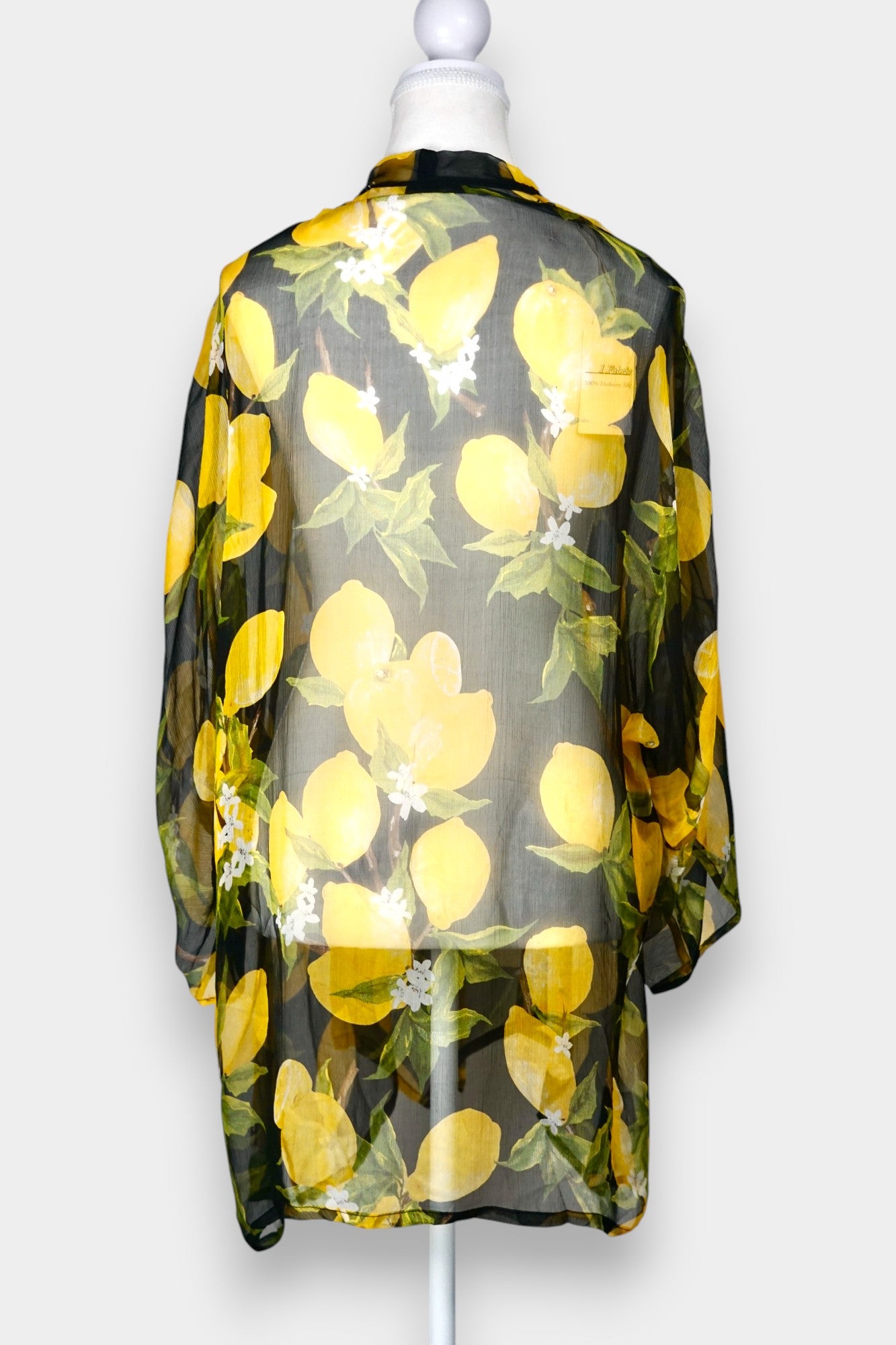 Women's summer beach cover-up, lemon print chiffon cardigan, lightweight holiday outerwear