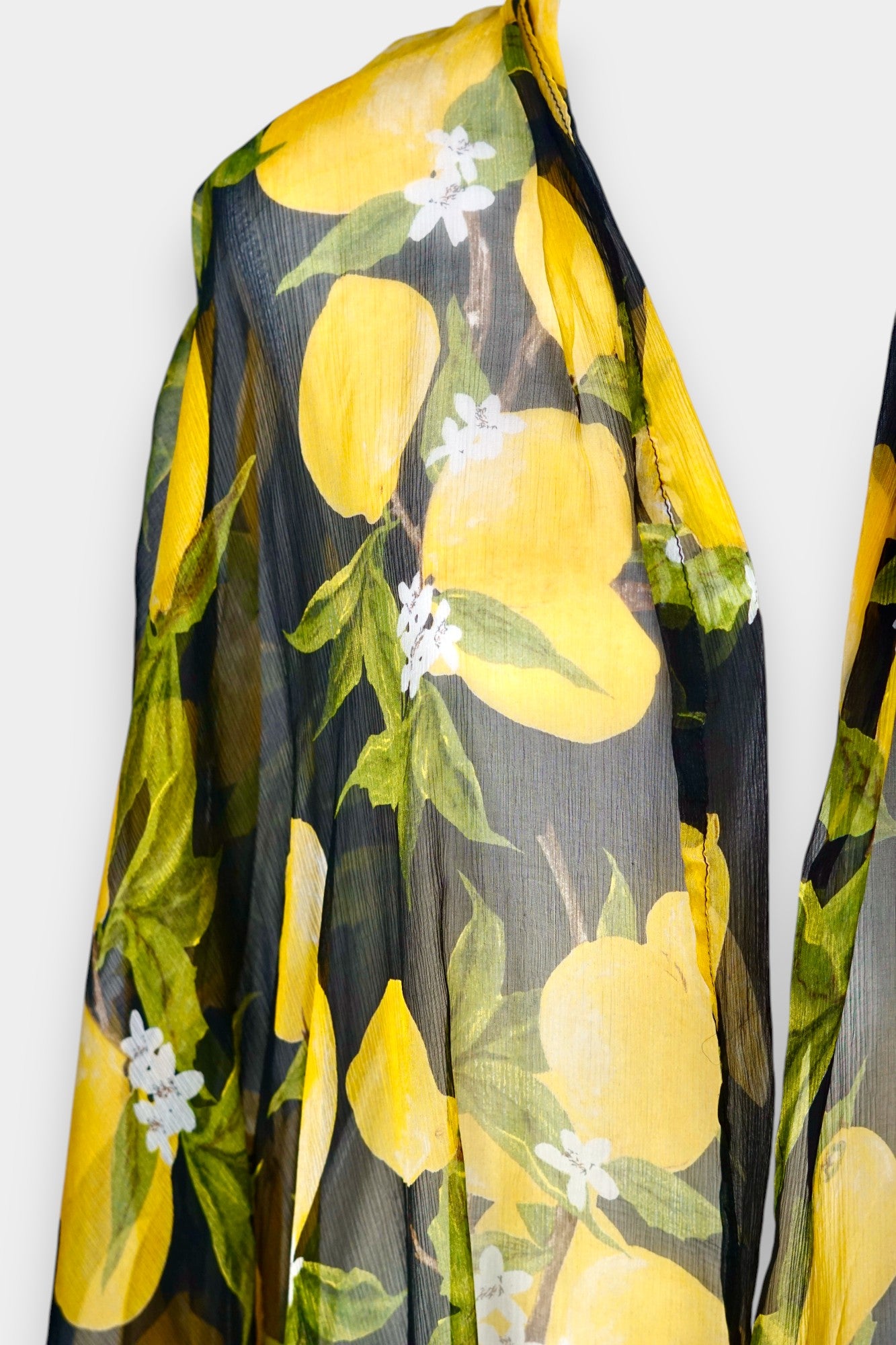 Women's summer beach cover-up, lemon print chiffon cardigan, lightweight holiday outerwear