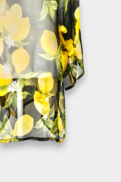 Women's summer beach cover-up, lemon print chiffon cardigan, lightweight holiday outerwear