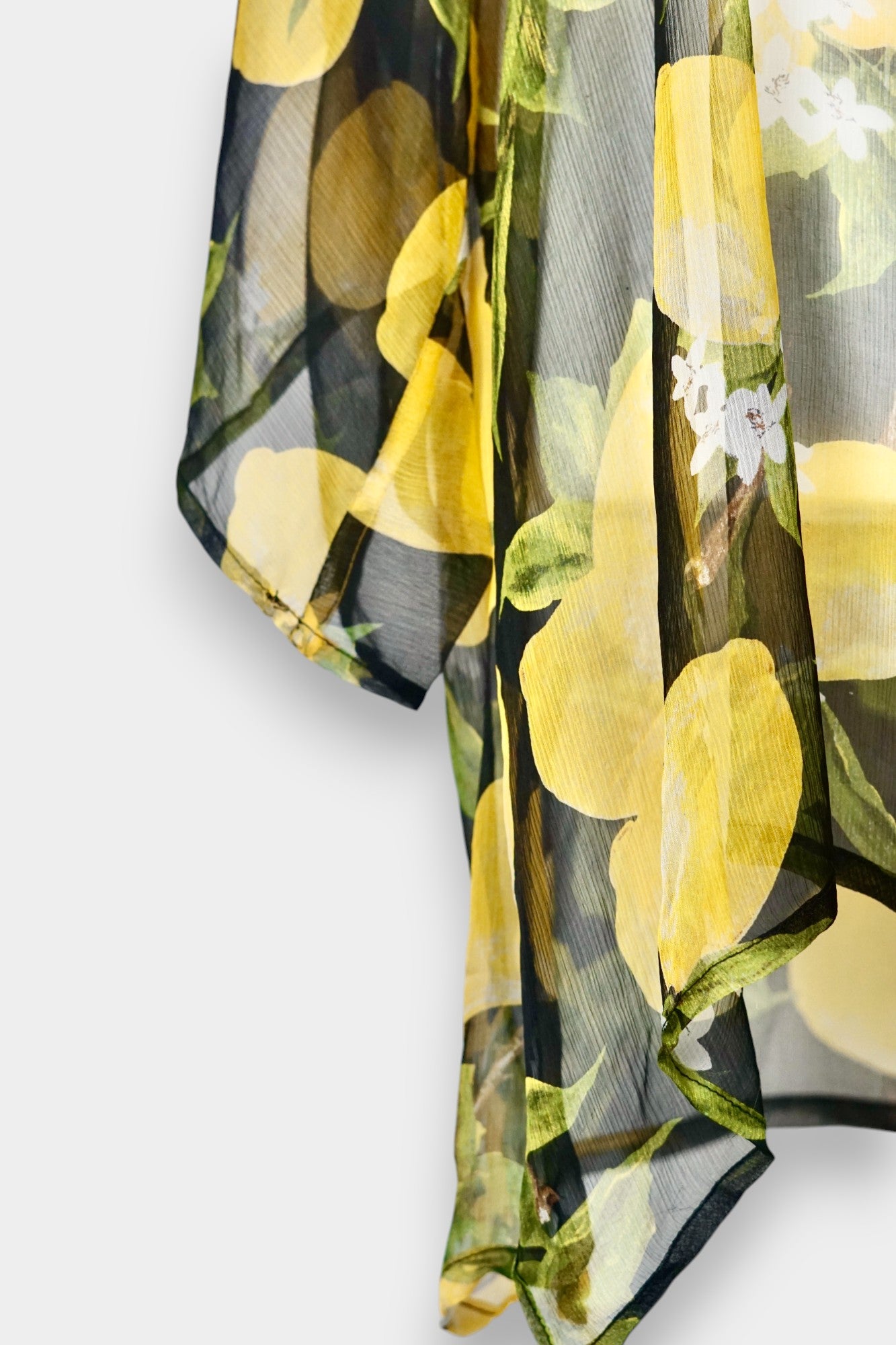 Women's summer beach cover-up, lemon print chiffon cardigan, lightweight holiday outerwear