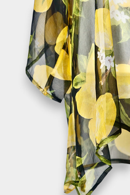 Women's summer beach cover-up, lemon print chiffon cardigan, lightweight holiday outerwear
