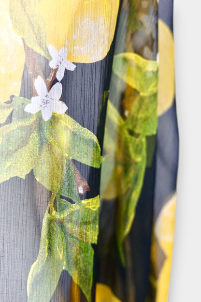 Women's summer beach cover-up, lemon print chiffon cardigan, lightweight holiday outerwear