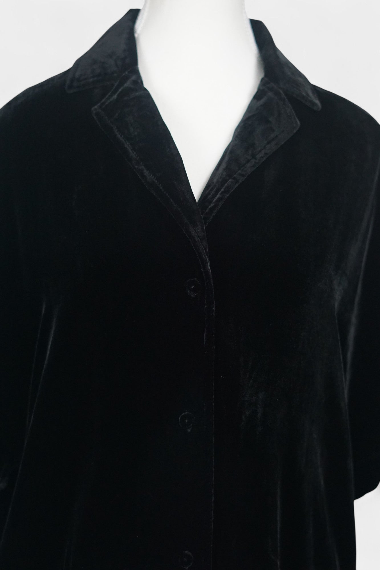 Mulberry-Silk-Velvet-Jacket-Black-Camp-Collar-Short-Sleeve-Luxury-Outerwear
