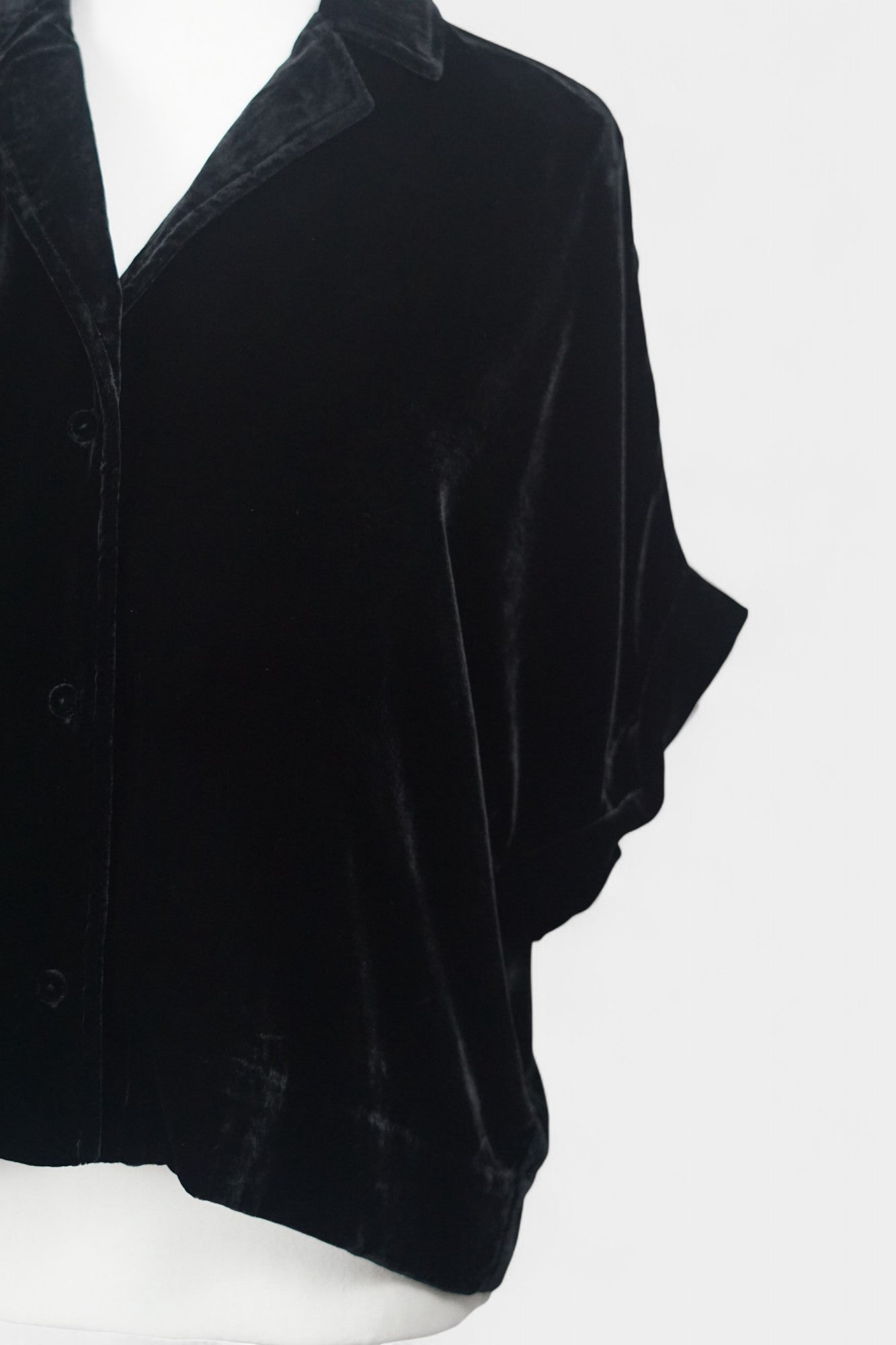Mulberry-Silk-Velvet-Jacket-Black-Camp-Collar-Short-Sleeve-Luxury-Outerwear