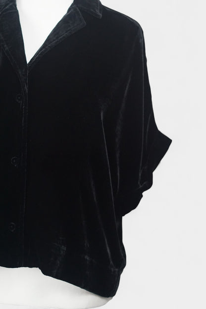 Mulberry-Silk-Velvet-Jacket-Black-Camp-Collar-Short-Sleeve-Luxury-Outerwear