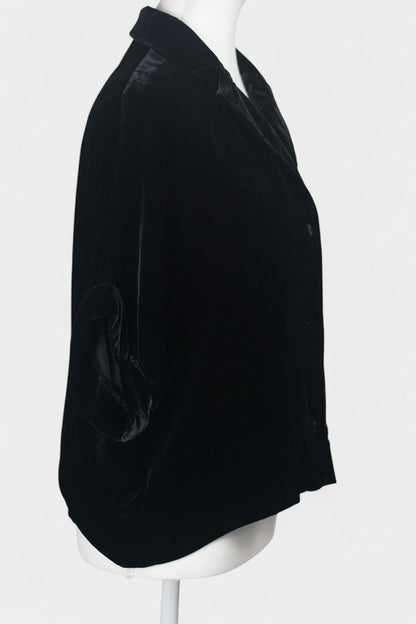 Mulberry-Silk-Velvet-Jacket-Black-Camp-Collar-Short-Sleeve-Luxury-Outerwear