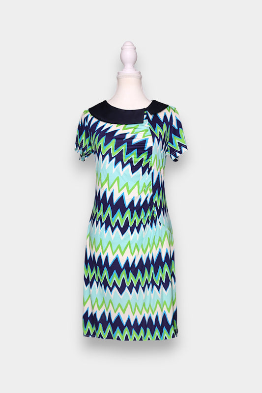Mulberry Silk Zigzag Print Short Sleeve Dress
