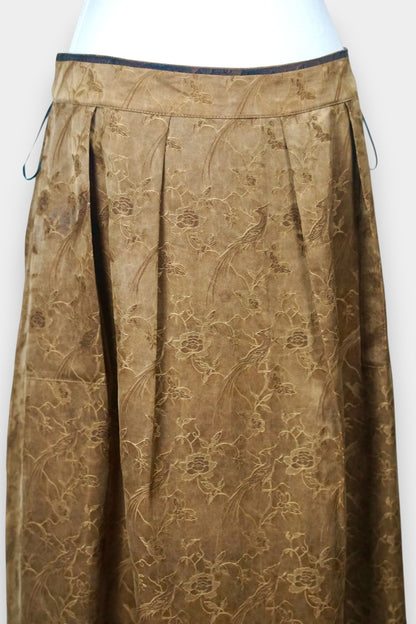 Women's reversible A-line skirt made from bronze Gambiered Guangdong Gauze silk with traditional phoenix patterns.