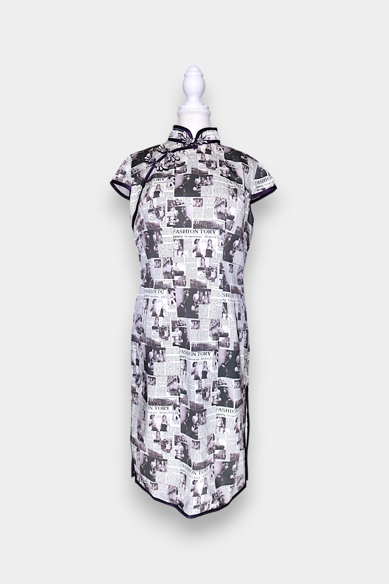 Mulberry Silk Newspaper Print Cheongsam