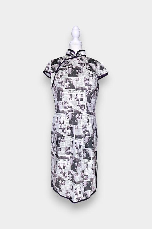 Mulberry Silk Newspaper Print Cheongsam