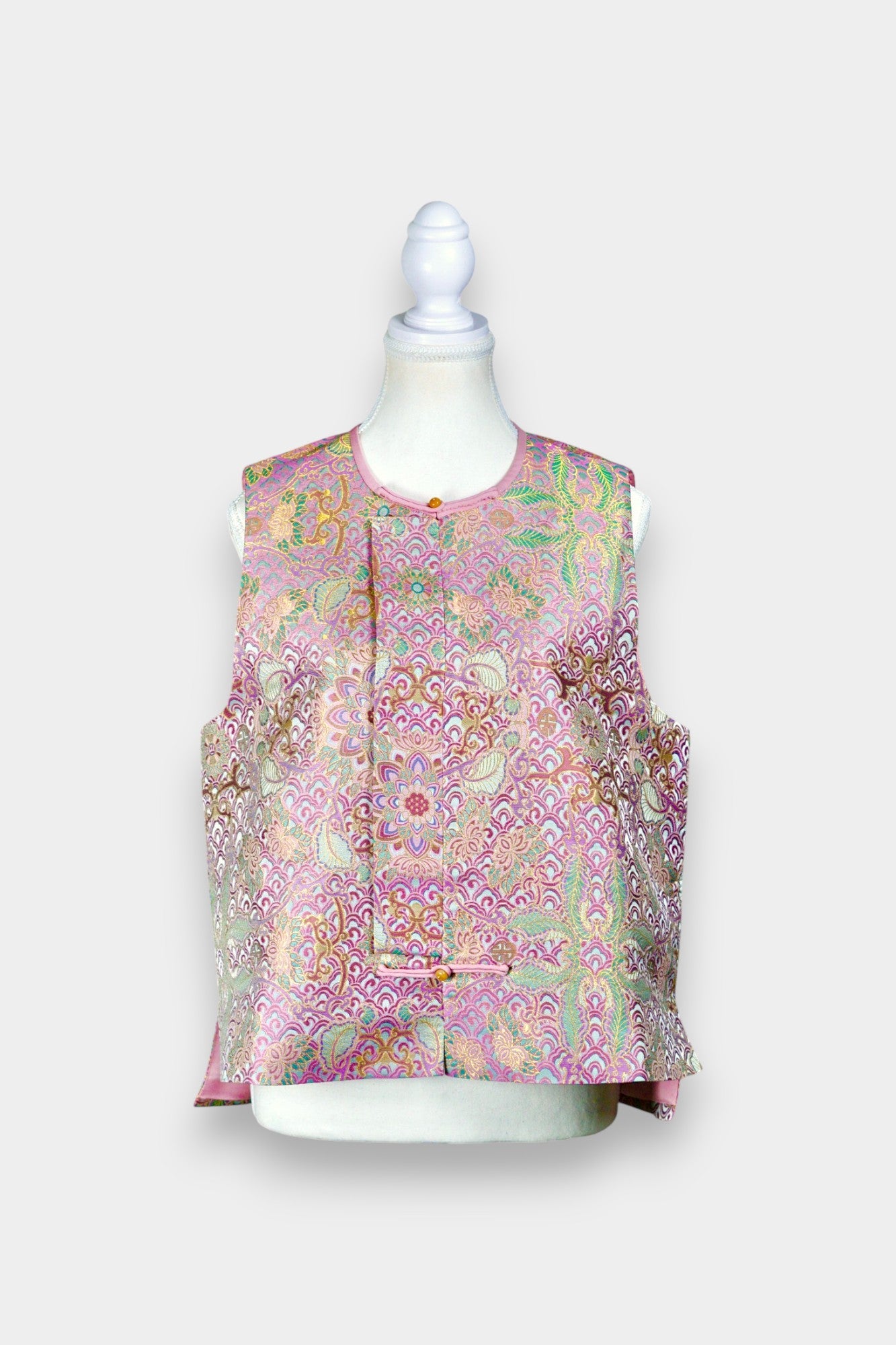 Elegant Song Brocade silk waistcoat in soft pink with exquisite jacquard detail