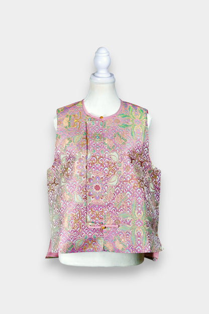 Elegant Song Brocade silk waistcoat in soft pink with exquisite jacquard detail