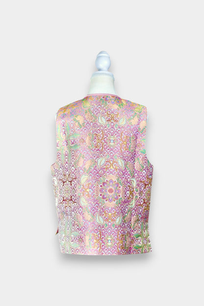 Elegant Song Brocade silk waistcoat in soft pink with exquisite jacquard detail