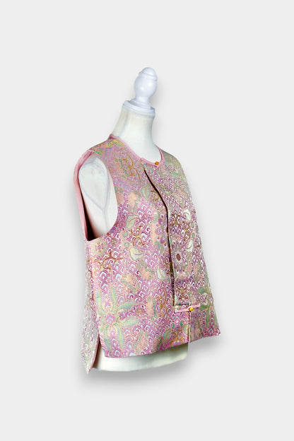 Elegant Song Brocade silk waistcoat in soft pink with exquisite jacquard detail