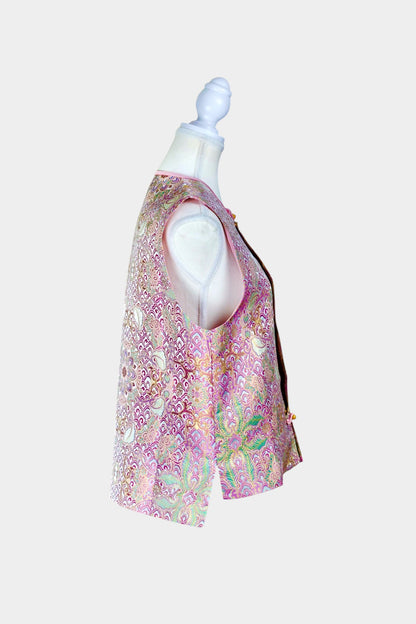 Elegant Song Brocade silk waistcoat in soft pink with exquisite jacquard detail