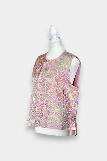 Elegant Song Brocade silk waistcoat in soft pink with exquisite jacquard detail