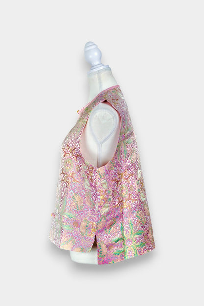 Elegant Song Brocade silk waistcoat in soft pink with exquisite jacquard detail