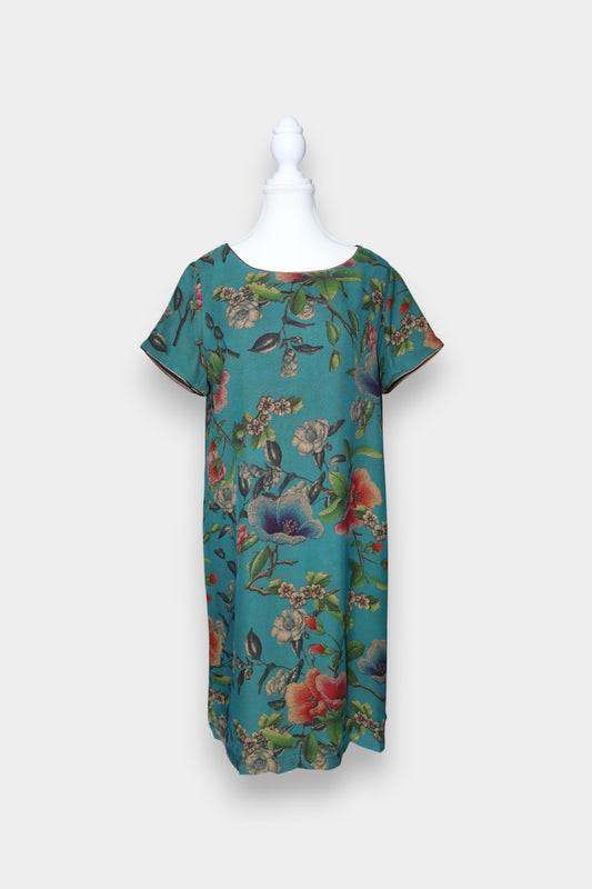 Gambiered Guangdong Gauze Silk Floral Relaxed Dress